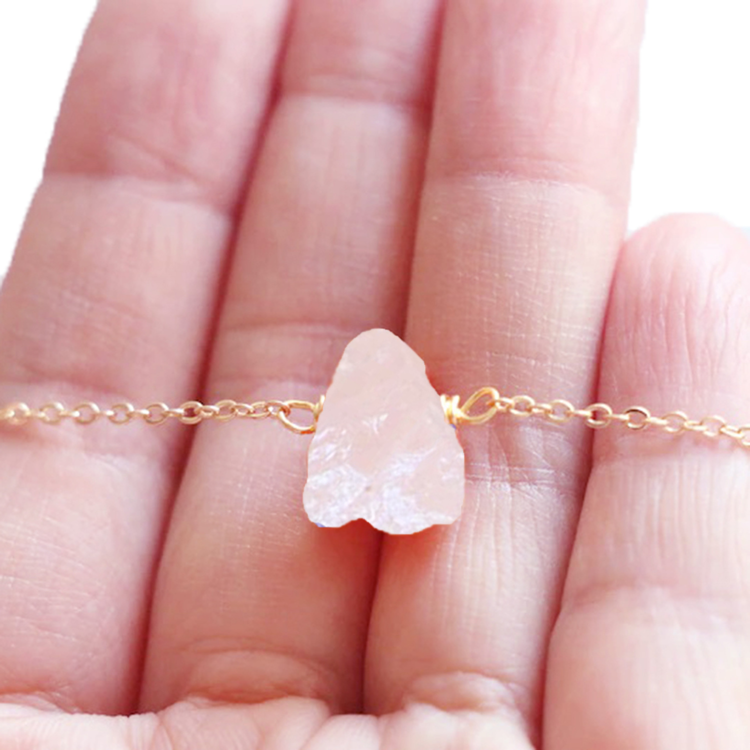 925 Sterling Silver Raw Rose Quartz Top Drilled Natural Beads Dainty Birthstone Family Necklace Jewelry