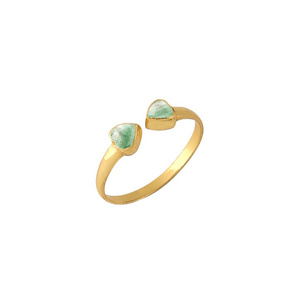 Green Strawberry Quartz Ring 4mm Heart Shape Gold Vermeil sterling Silver Bezel Adjustable Birthstone Ring Gemstone Silver Rings