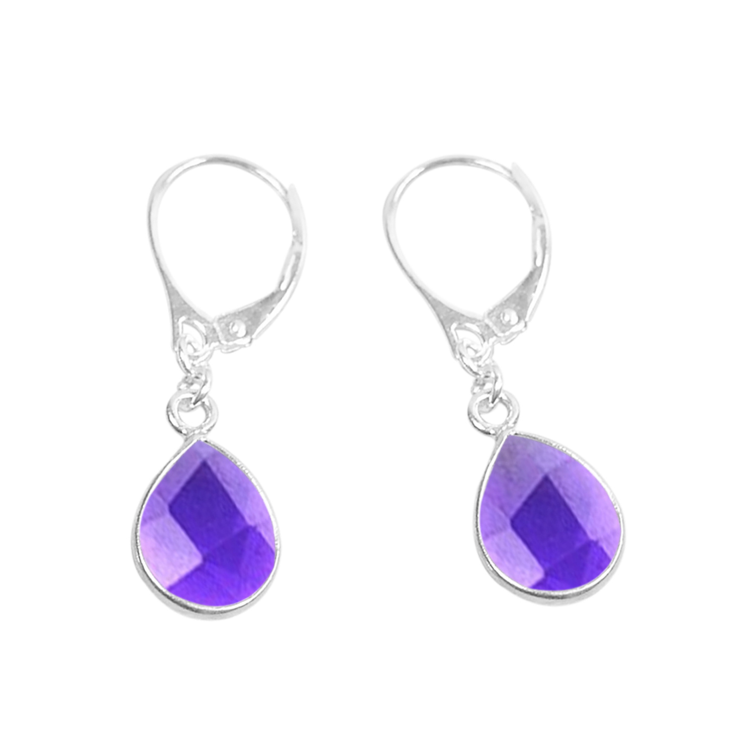 925 Sterling Silver Pear Faceted Gemstone Bezel Setting Sterling Silver Lever Back Lock Earrings Jewelry For Women