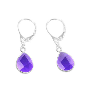 925 Sterling Silver Pear Faceted Gemstone Bezel Setting Sterling Silver Lever Back Lock Earrings Jewelry For Women