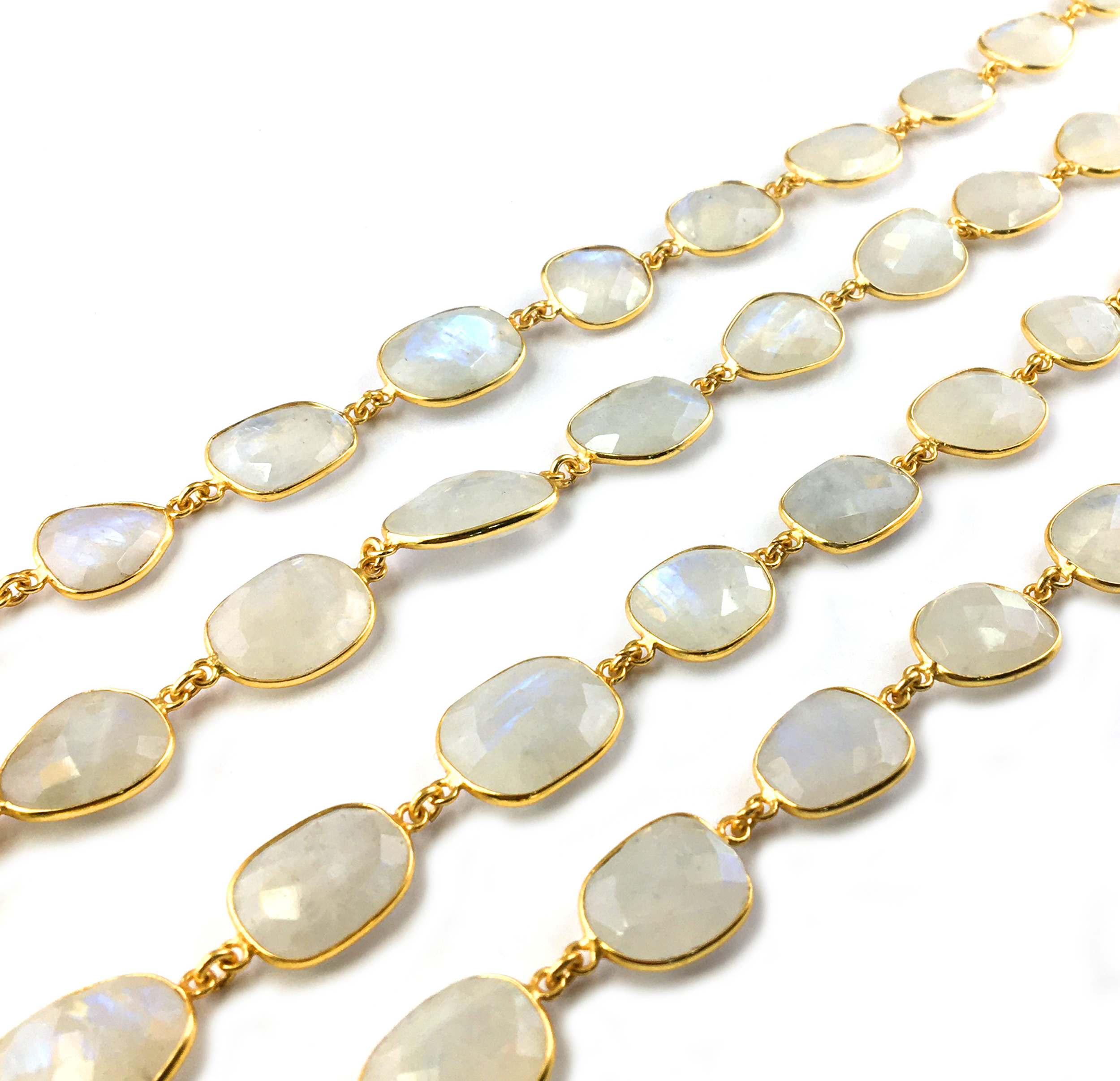 Rainbow Moonstone Bezel Chain 12-16mm 18k Real Gold Plated Bezel Connector Chains Jewelry Making Link Chain Moonstone Connectors