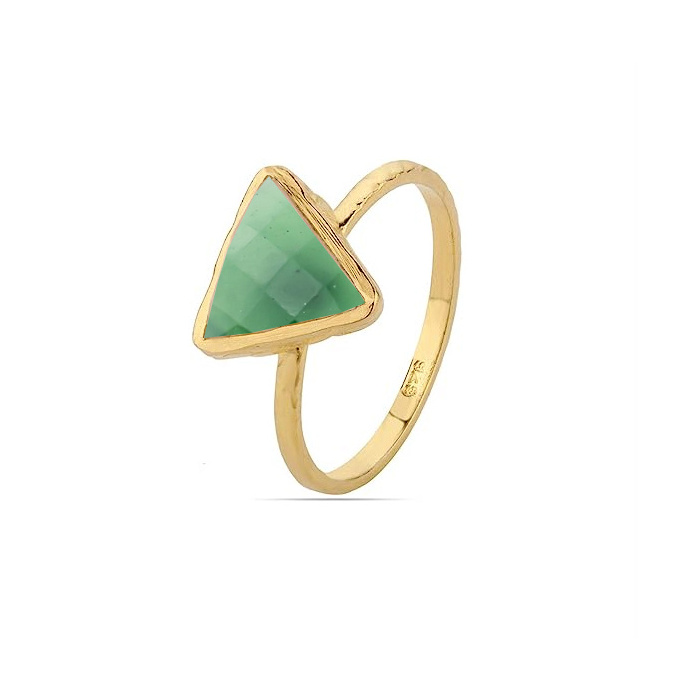 Serpentine Gemstone 10mm Triangle Shape 925 Sterling Silver Gold Vermeil Bezel set Ring Fashion Jewelry Ring Crystal Rings