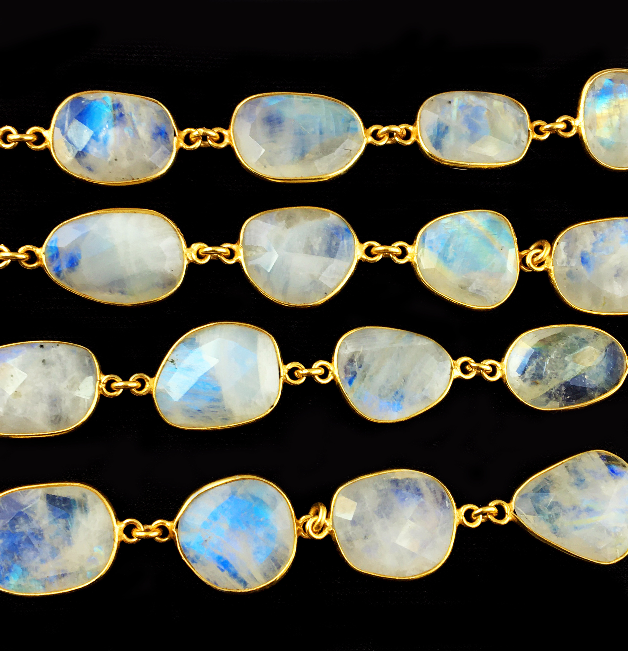 Rainbow Moonstone Bezel Chain 12-16mm 18k Real Gold Plated Bezel Connector Chains Jewelry Making Link Chain Moonstone Connectors