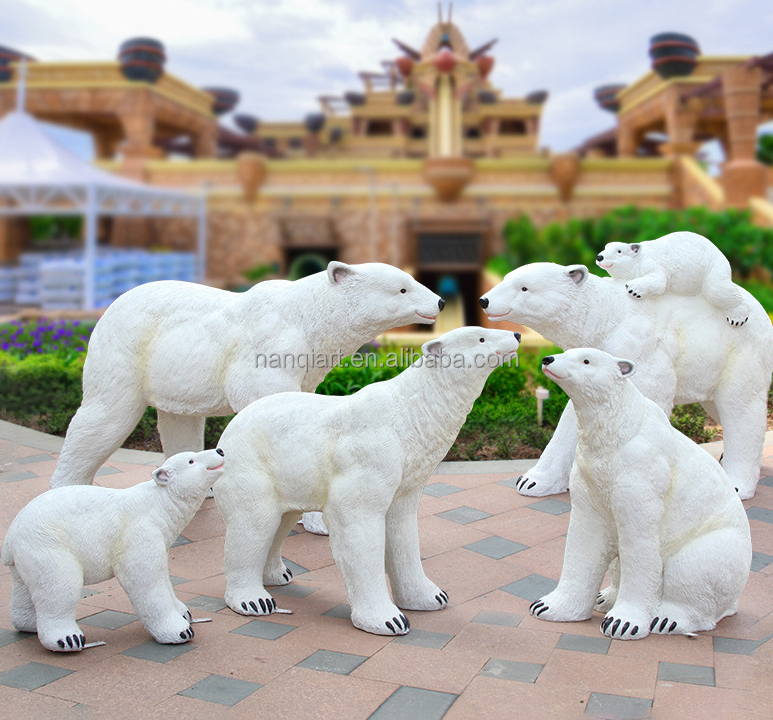 Theme amusement park decoration Realistic High Quality Large Size Fiberglass White Polar Bear Statue Sculpture With Led Lights