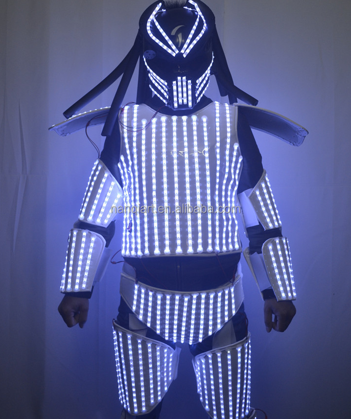 Nanchi New Arrived Event Party Props Fabric Luminous Stilt Costume Stage Performance Adult Wear LED White Glowing Armor Costumes