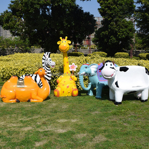 Large Outdoor Garden Park Decor Props Animal Statues Handmade Good Fiberglass Painting Cartoon Cute Elephant Cows Seat Statues