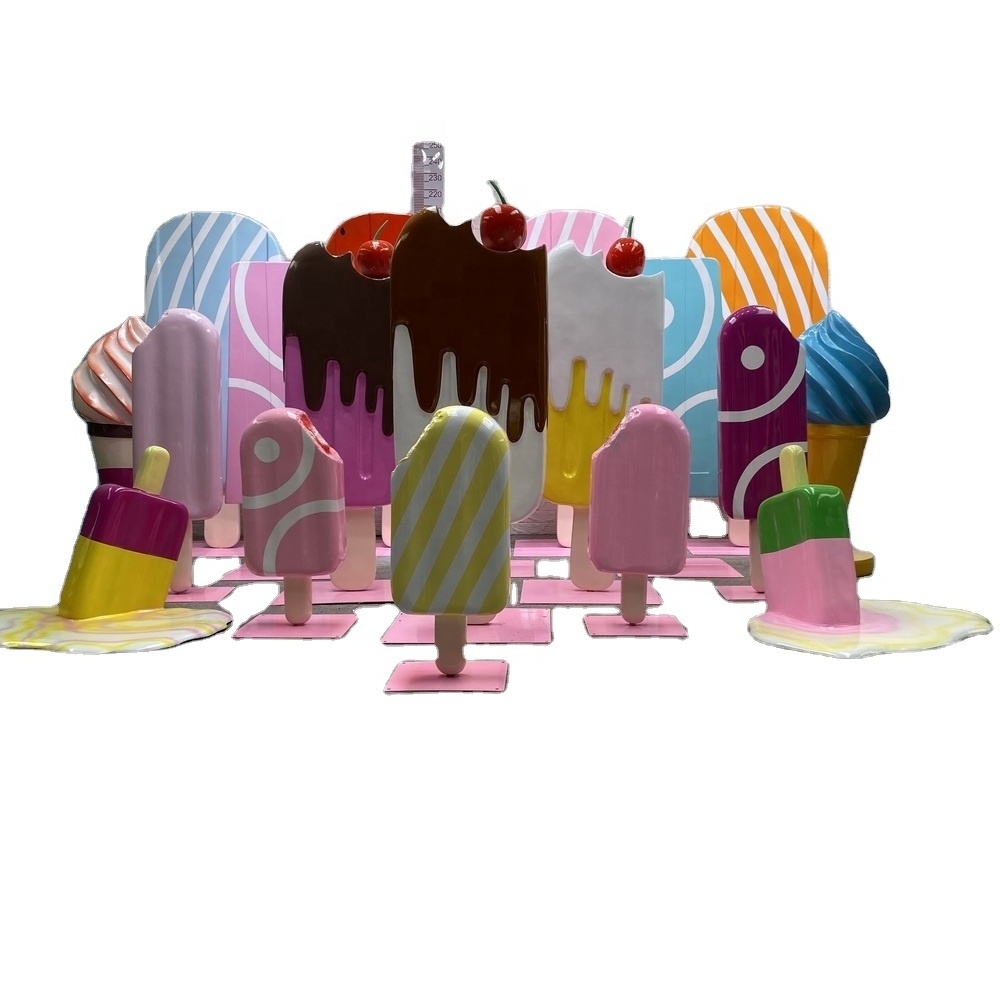 Guangzhou Hot Sale Customized giant fiberglass ice cream cone cupcake pop art model prop for ice cream store interior decoration