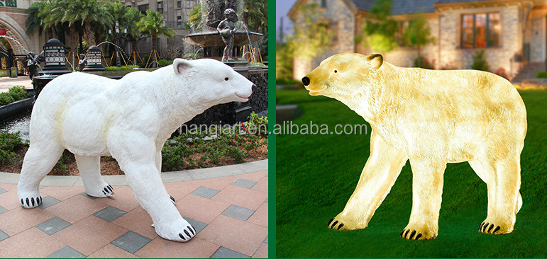 Theme amusement park decoration Realistic High Quality Large Size Fiberglass White Polar Bear Statue Sculpture With Led Lights