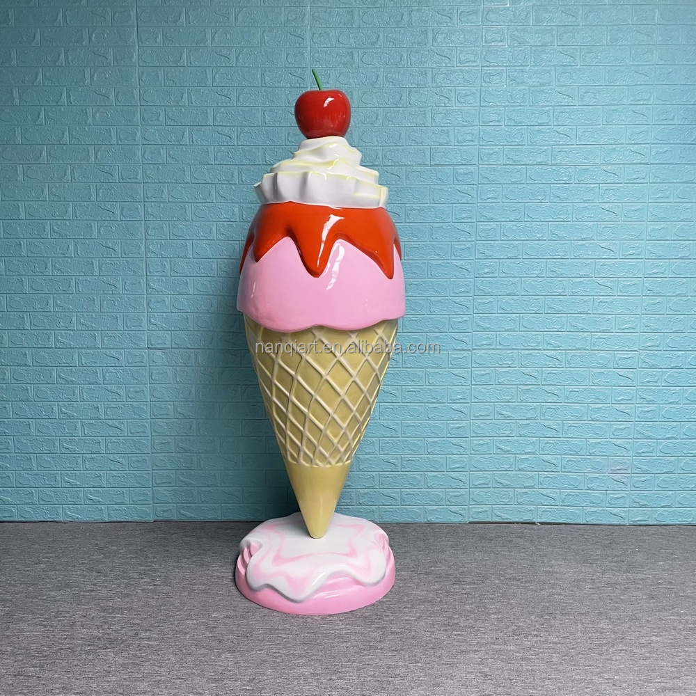 Customized Ice Cream Statue Shop Props High Quality Fiberglass Candy Sculptures Lollipop Macaron Doughnut Outdoor Theme Decor