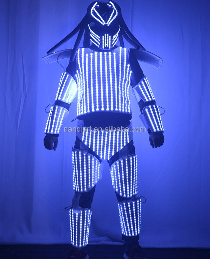 Nanchi New Arrived Event Party Props Fabric Luminous Stilt Costume Stage Performance Adult Wear LED White Glowing Armor Costumes