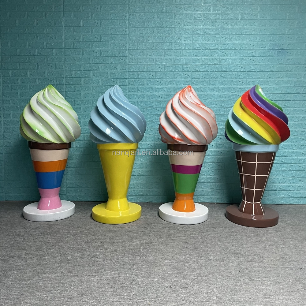 Customized Ice Cream Statue Shop Props High Quality Fiberglass Candy Sculptures Lollipop Macaron Doughnut Outdoor Theme Decor