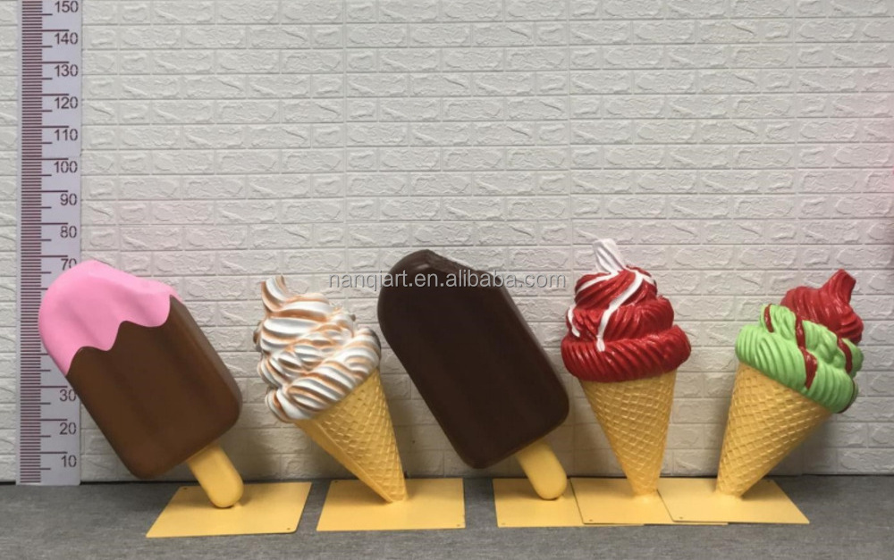 Customized Ice Cream Statue Shop Props High Quality Fiberglass Candy Sculptures Lollipop Macaron Doughnut Outdoor Theme Decor