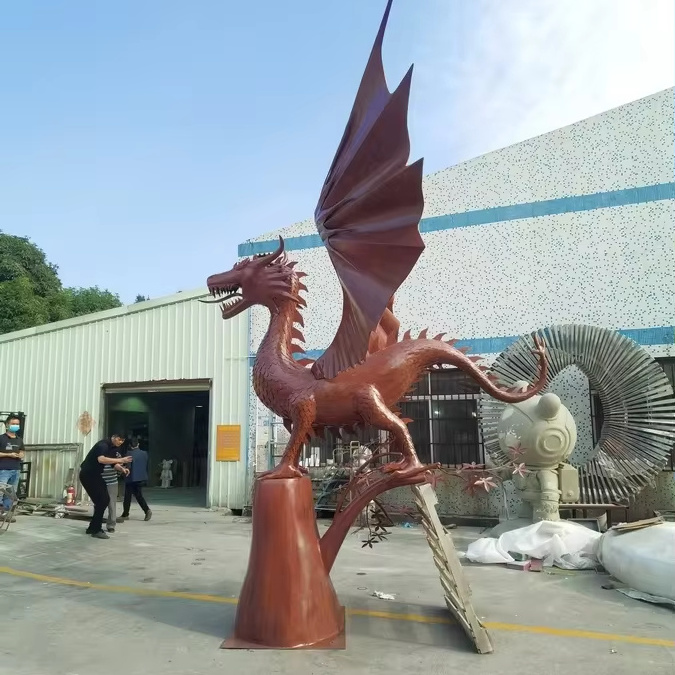 Outdoor Decoration 304 Stainless Steel Custom Made Golden  Steel Large Dragon Statue Sculpture