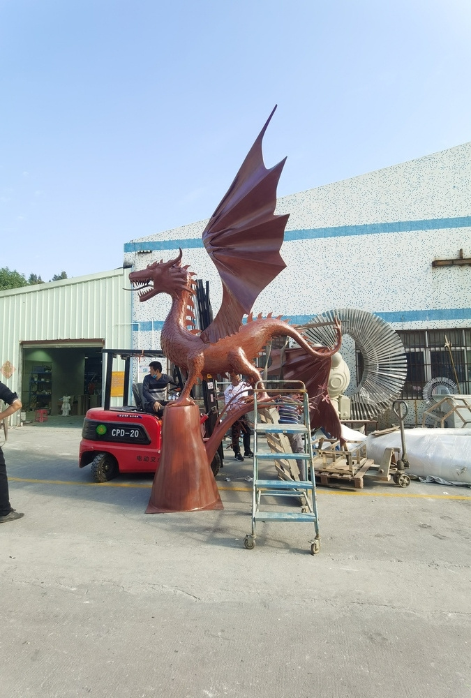 Outdoor Decoration 304 Stainless Steel Custom Made Golden  Steel Large Dragon Statue Sculpture