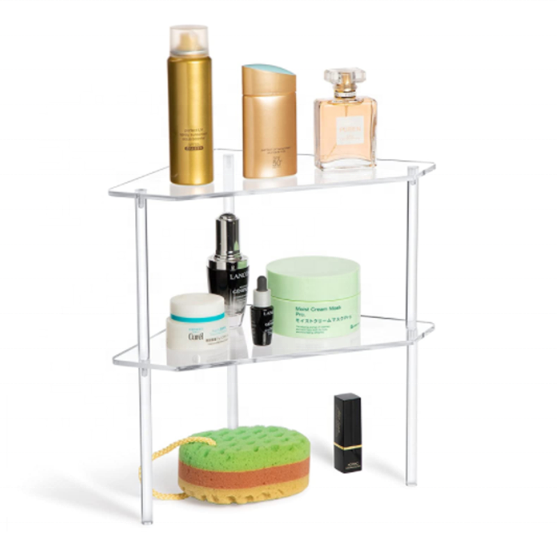 2 Tier Bathroom Countertop Shower Organization Clear Floating Toiletries Display Shelf Acrylic Corner Organizer Storage Shelf