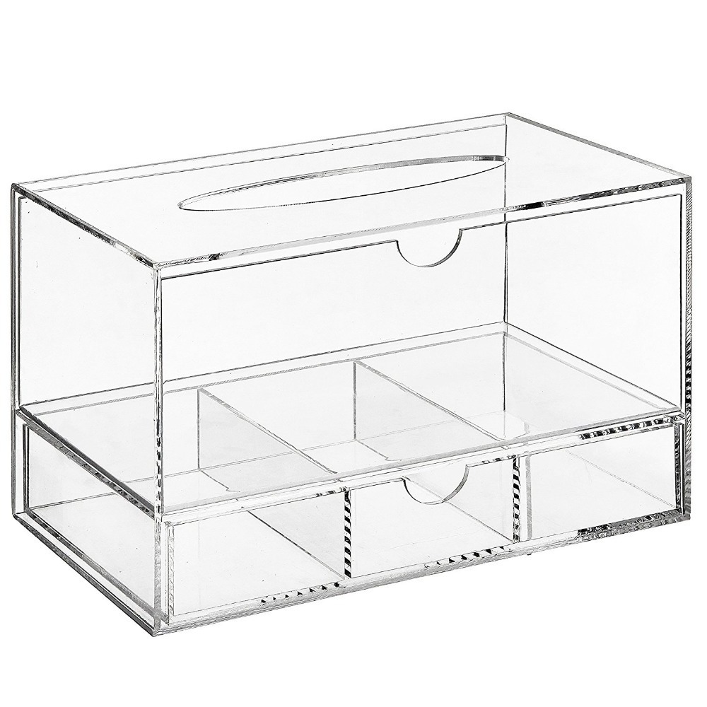 Modern Clear Acrylic Countertop Pull Out Storage Drawer Cosmetic Organizer Box Tissue Dispenser