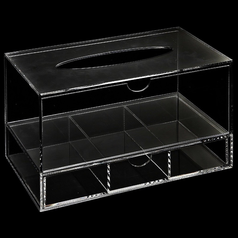 Modern Clear Acrylic Countertop Pull Out Storage Drawer Cosmetic Organizer Box Tissue Dispenser