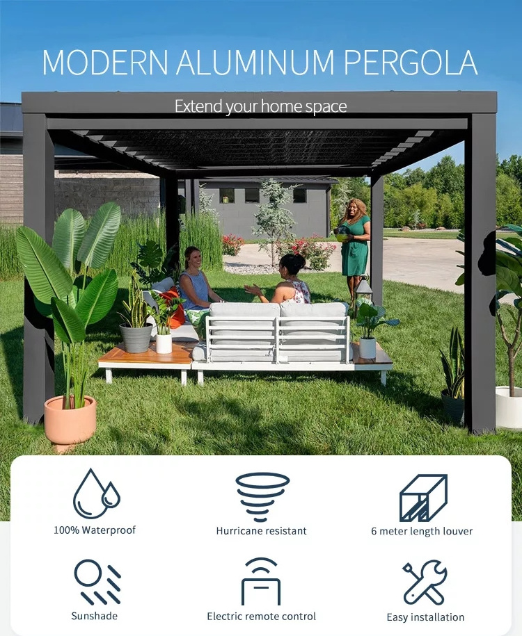 Garden Adjustable Outdoor Gazebo Customized Modern Bioclimatic Motorized Aluminium Louver Glass Pergola