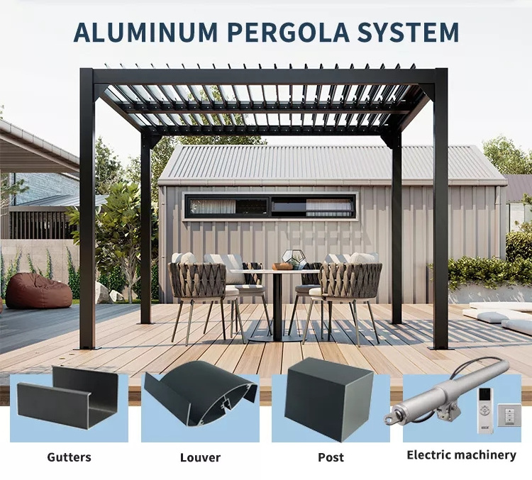 Modern Design waterproof Patio Roof Motorized Aluminum Garden Pergola Swimming Pool Backyard Gazebo