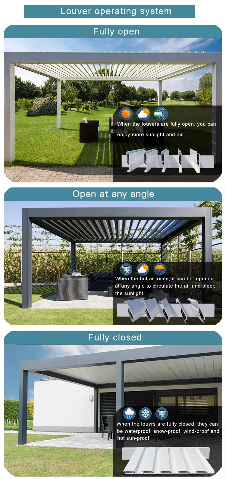 3x3m Motorised Roof Sustainable Modern Automatic Patio Gazebo Outdoor Arches Bioclimatic Aluminium Pergola Opening Louvred Roof