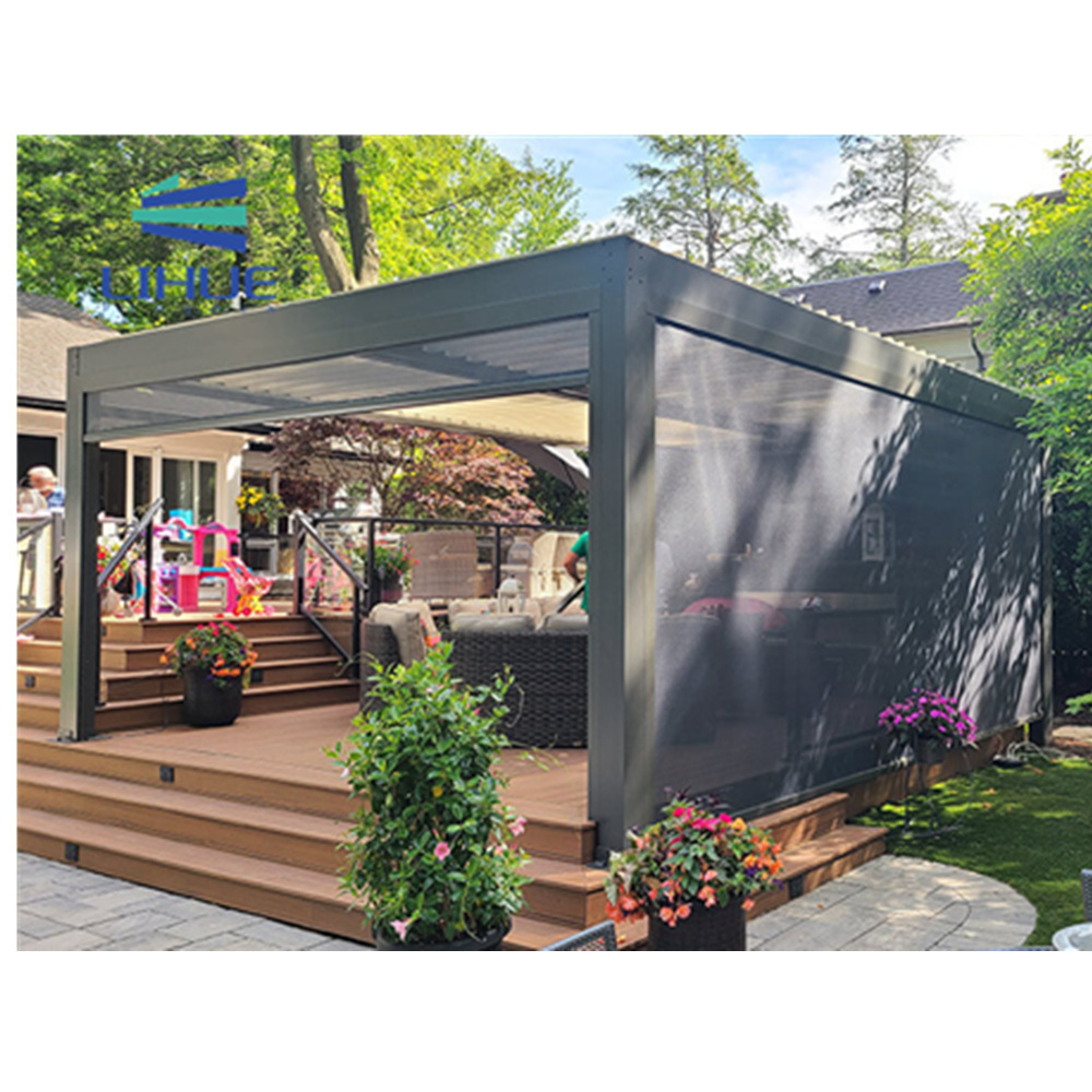 Sustainable Advanced Motorized waterproof Grey Arches Arbours Louvre Gazebo Aluminum Pergolas with LED Lights