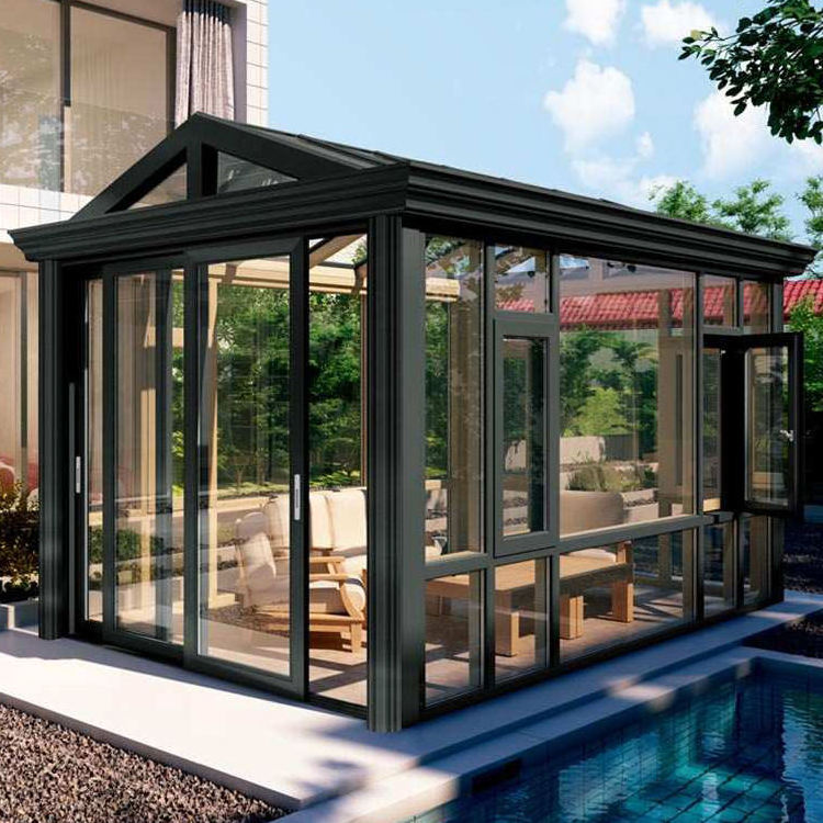 Aluminum retractable pergola outdoor glass house 4 season veranda free standing sunroom