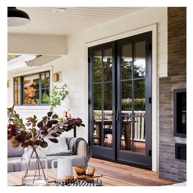 Top Window Used Exterior Soundproof Aluminum Frame Double Swing French Patio Double Glazing Door