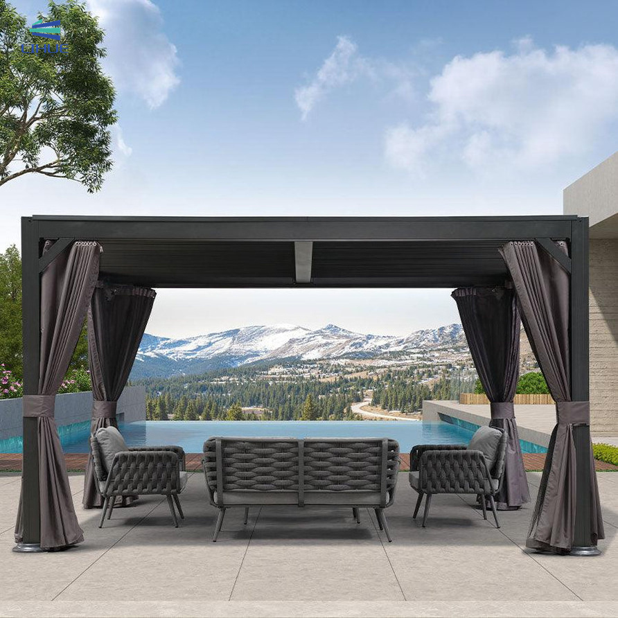 10X20 Modern Waterproof Outdoor 8x8 pergola  Aluminium Motorized Adjustable Louvered Roof Bioclimatic Pergola