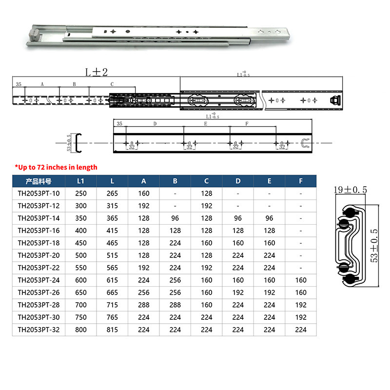 53mm Heavy Duty Drawer Runner Stainless Steel Drawer Runner US General Husky Tool Box Parts Drawer Slides