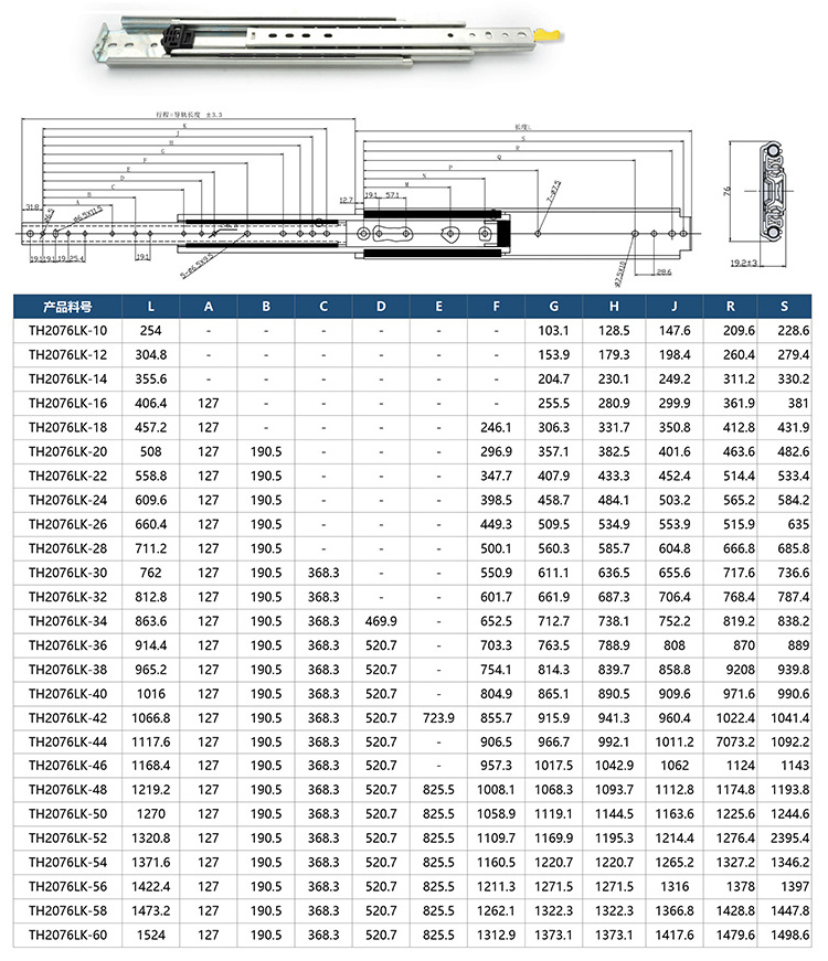 Heavy Duty Drawer Slide Rail 76mm 225kg 500 lbs Load Capacity telescopic channel Heavy Industry Drawer Slide With Lock