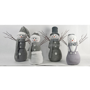 Senior Grey Christmas Set of 2 Snowman with Pine Cone Twigs Winter Tabletop Decor for Indoor Home Fireplace Xmas Gifts