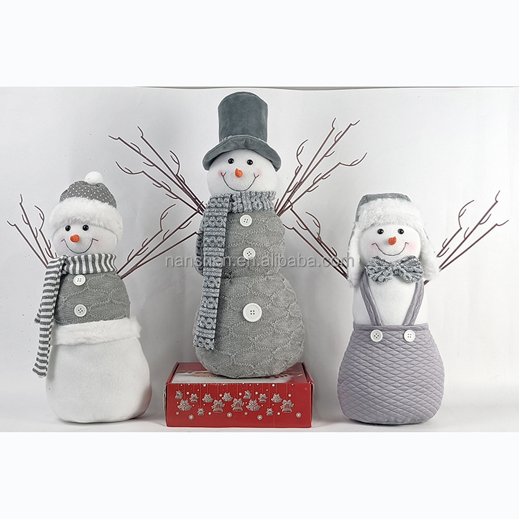 Senior Grey Christmas Set of 2 Snowman with Pine Cone Twigs Winter Tabletop Decor for Indoor Home Fireplace Xmas Gifts