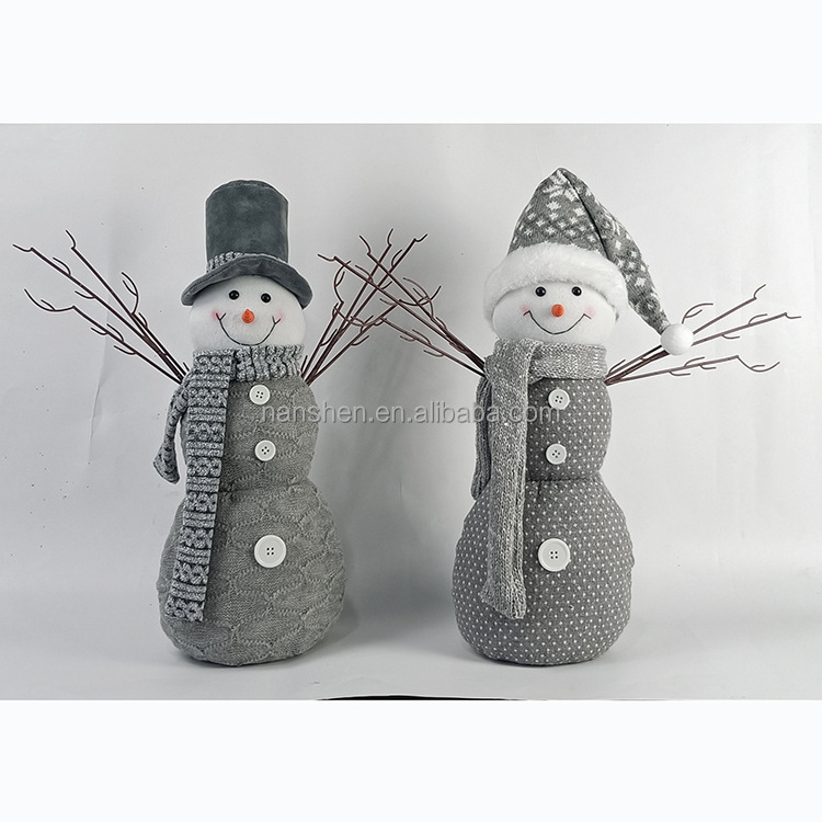 Senior Grey Christmas Set of 2 Snowman with Pine Cone Twigs Winter Tabletop Decor for Indoor Home Fireplace Xmas Gifts