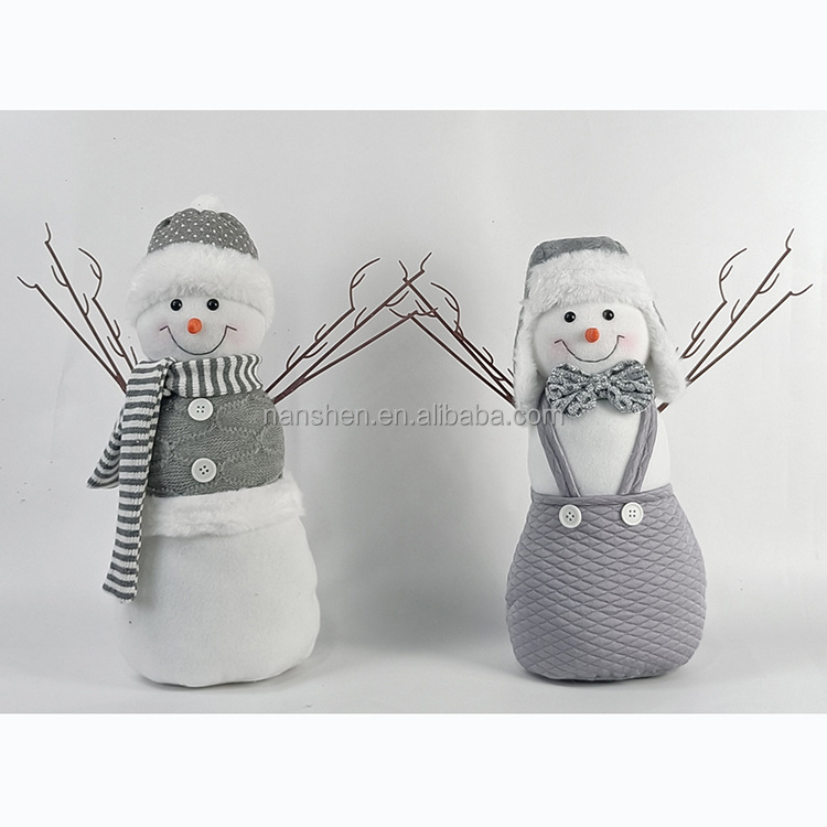 Senior Grey Christmas Set of 2 Snowman with Pine Cone Twigs Winter Tabletop Decor for Indoor Home Fireplace Xmas Gifts