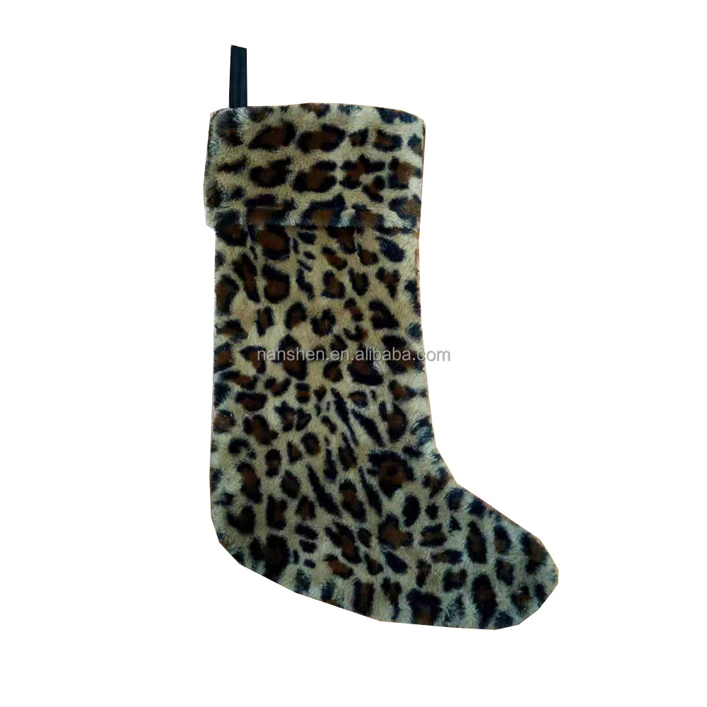 Personalized Plush Leopard Christmas Stocking Faux Fur Stocking Socks Tree Hanging