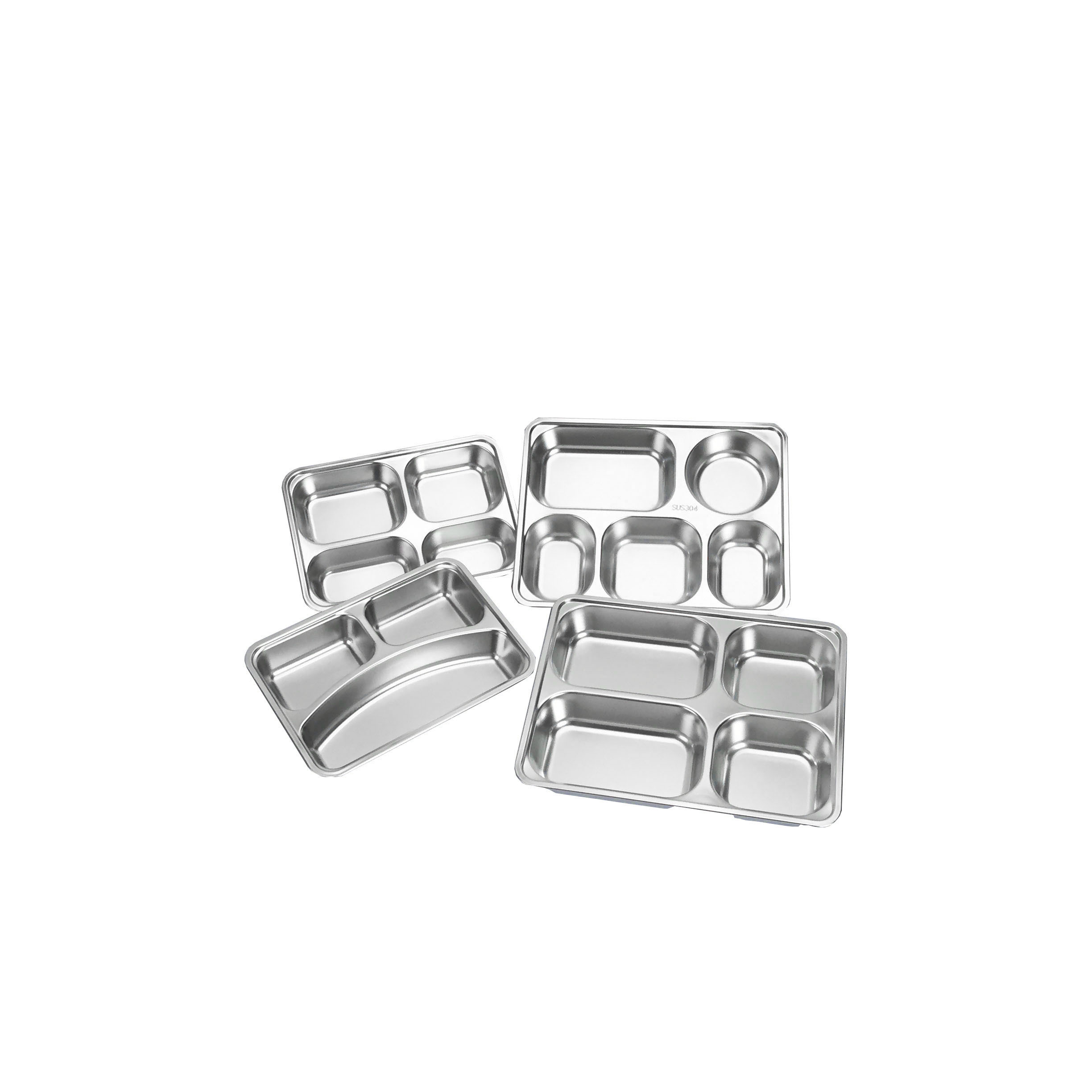 Stainless Steel Divided Trays Restaurant Rectangular Dinner Plates 5 compartment lunch box with PP or Metal Lids