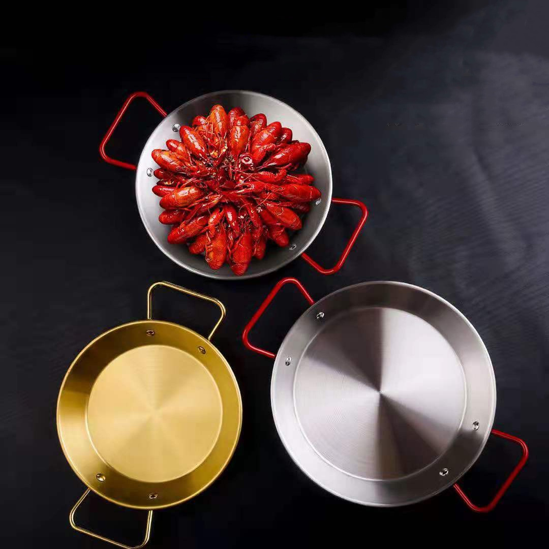 High quality factory price stainless steel cooking pot seafood paella pan with two handle