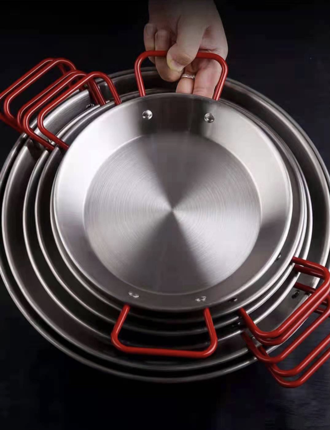 High quality factory price stainless steel cooking pot seafood paella pan with two handle