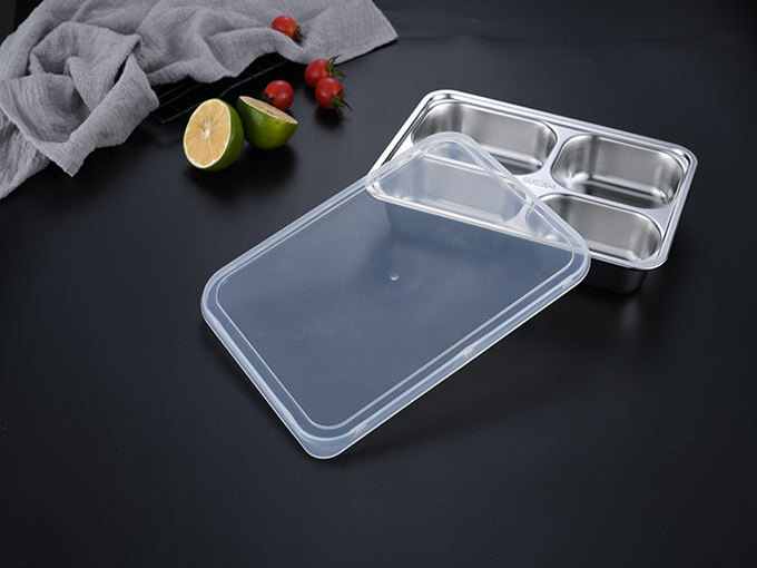 Food Grade Metal Stainless Steel School Lunch Tray Divided Dinner Plates Fast Food Serving Tray with 3 4 5 Compartments