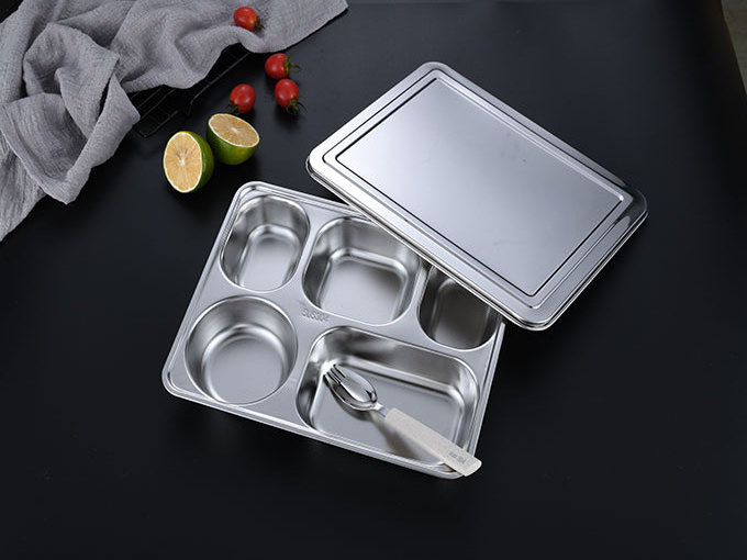 Food Grade Metal Stainless Steel School Lunch Tray Divided Dinner Plates Fast Food Serving Tray with 3 4 5 Compartments