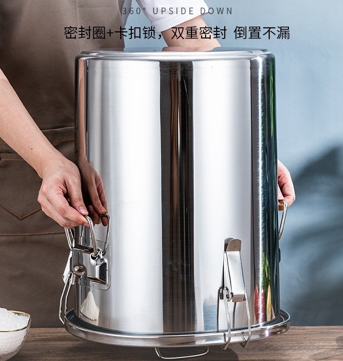 Stainless Steel 304 201 Large Airtight Moistureproof Food Storage Container Barrel Stock Pot with Seal Lid