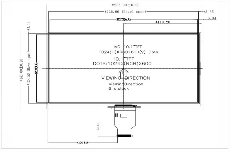 high brightness micro display 10.1 inch tft round lcd display high resolution 1024*600 good quality micro display