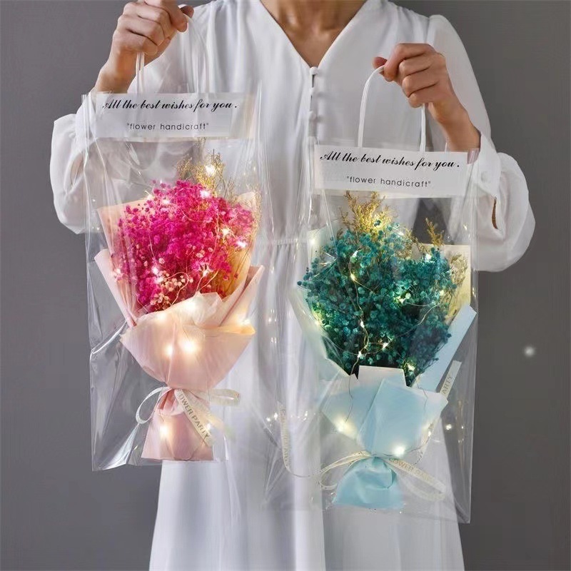 Amazon hot selling 2023 LED crochet flowers bouquet handmade knitted bouquet with fairy string lights for Valentine's Day gift