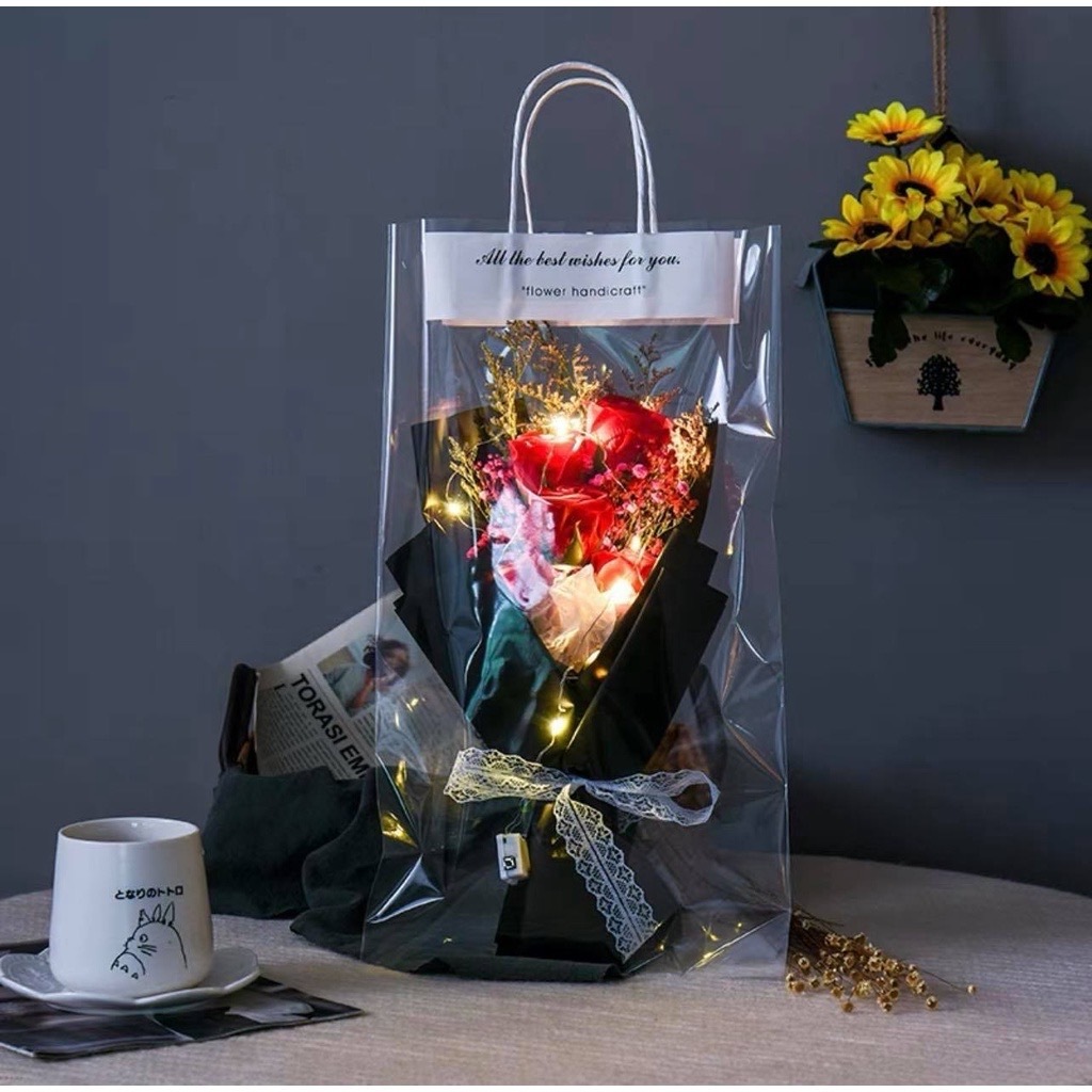 Amazon hot selling 2023 LED crochet flowers bouquet handmade knitted bouquet with fairy string lights for Valentine's Day gift