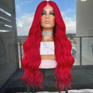 Customized Light Red Color Freedom Long Inches Body Ocean Wave Virgin European Cuticle Aligned Hair Lace Front Wigs