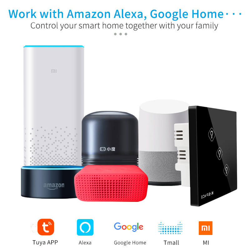 Alexa Google Home Automation 1-3 Gang Tuya Light Switch OEM Remote Voice Control wifi Touch Smart Wall Switches