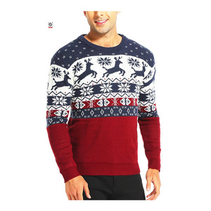 Nanteng Custom Supply 100%Acrylic Christmas Elk Funny Long Sleeve Ugly Men Pullover Christmas Sweater