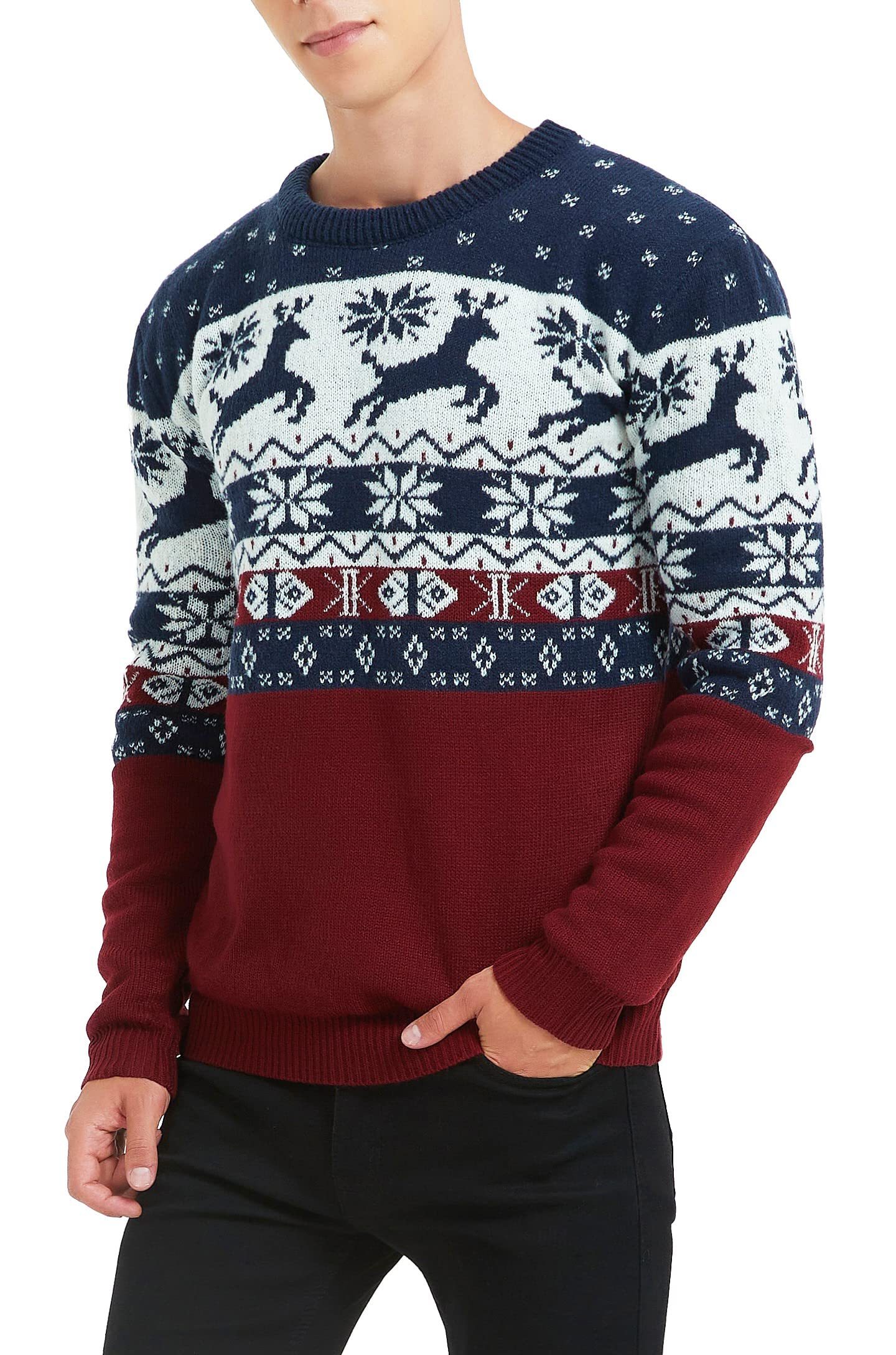 Nanteng Custom Supply 100%Acrylic Christmas Elk Funny Long Sleeve Ugly Men Pullover Christmas Sweater