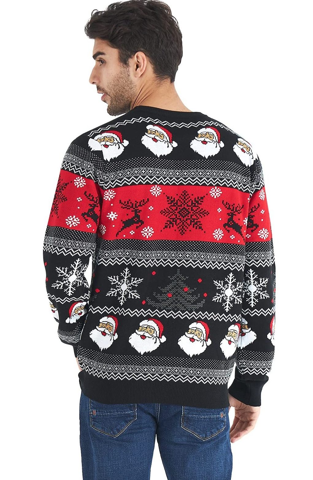 Nanteng Custom OEM ODM 100% Acrylic Santa Claus Snowflake Pattern Jumpers New Ugly Men Pullover Christmas Sweater