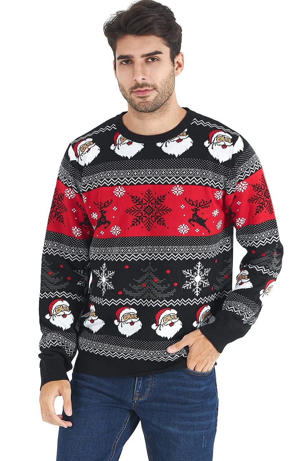 Nanteng Custom OEM ODM 100% Acrylic Santa Claus Snowflake Pattern Jumpers New Ugly Men Pullover Christmas Sweater